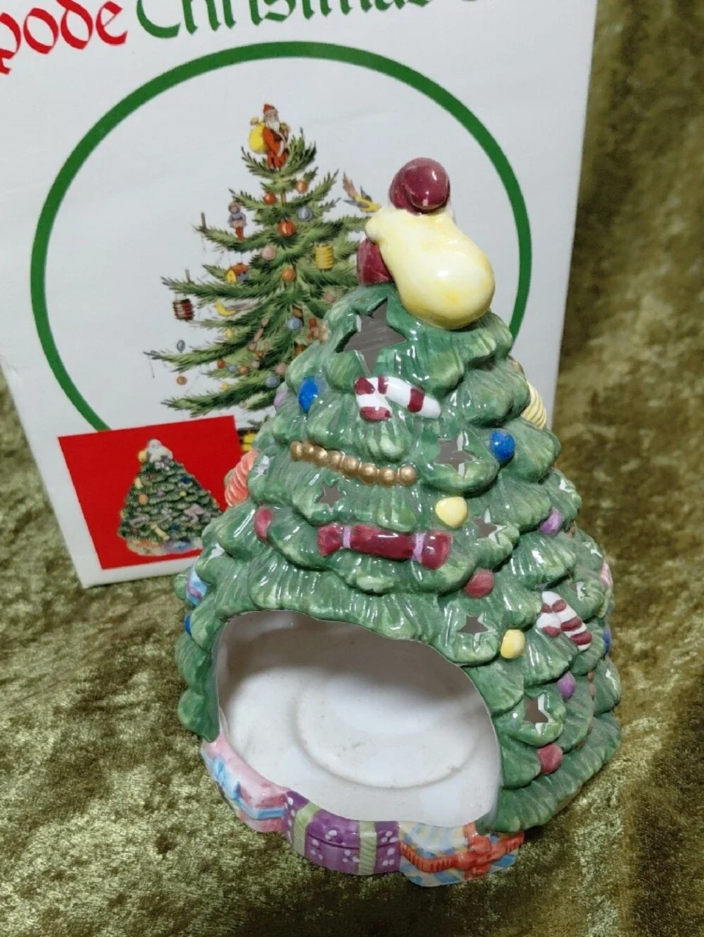 Vintage Spode Green Ceramic Christmas Tree Candle Holder